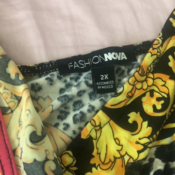 Fashion nova yellow and pink with cheetah print size 2X spaghetti strap dress - Picture 2 of 5